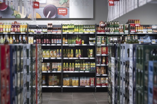 Drinks shelves in a REWE supermarket