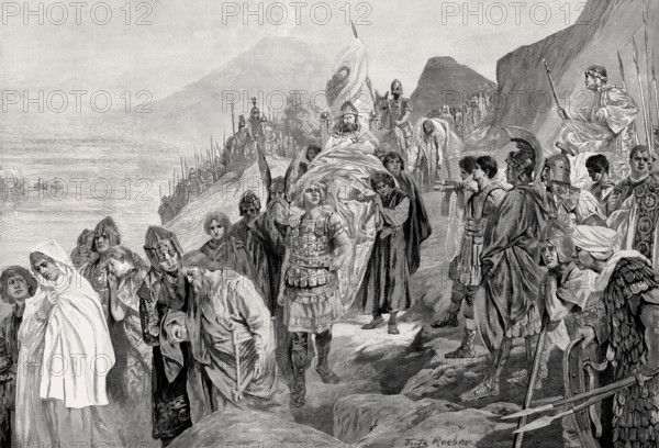 Retreat of the Goths after the Battle of Mons Lactarius or Battle of the Vesuvius, 553, Gothic War