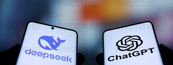 Deepseek AI and ChatGPT AI logo is displayed on smartphone