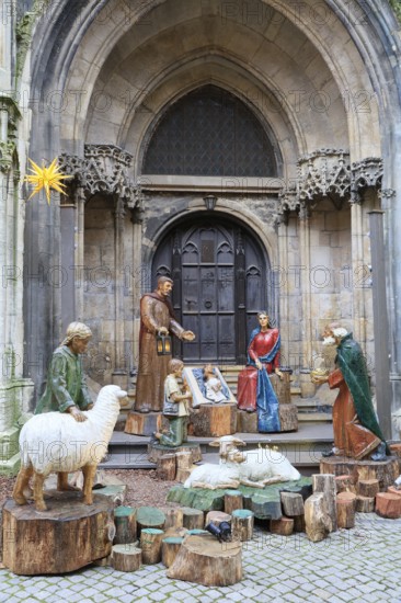 Nativity scene with life-size carved figures in front of the St Wenceslas Church, Old Town Naumburg