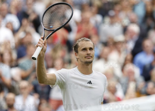 German tennis player Alexander Zverev in action at the 2024 Wimbledon Championships, London,