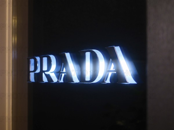 Illuminated lettering for the Prada brand, Roermond, Netherlands