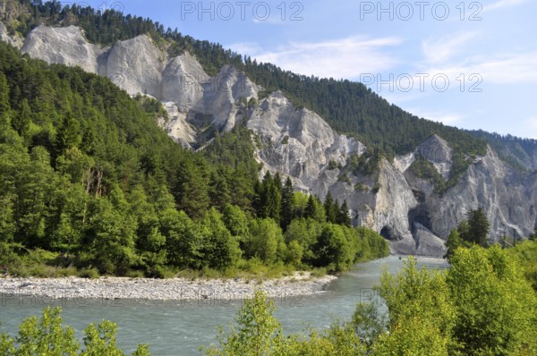 Switzerland, railway line Reichenau-Tamins, Disentis/Mustér, mountain landscape on the railway