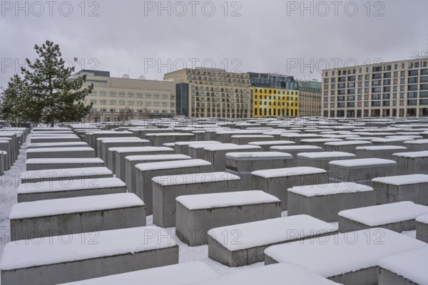 Winter, snow, Holocaust Memorial, Field of Stelae, Mitte, Berlin, Germany, Europe