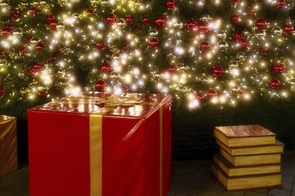 Parcel and books under the Christmas tree, Decoration, Roermond, Netherlands