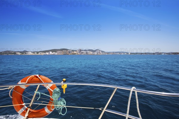 Ibiza San Antonio Abad Sant Antonio de Portmany view from boat at Balearic