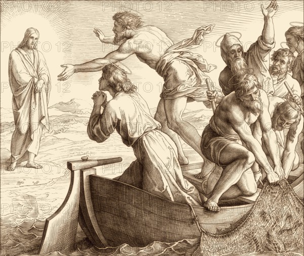 The Miraculous catch of fish, New Testament, by Julius Schnorr von Carolsfeld, 1860