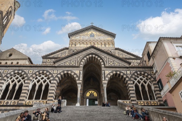 Portal of the mediaeval Saint Andrew cathedral in Amalfi, Italy, Europe