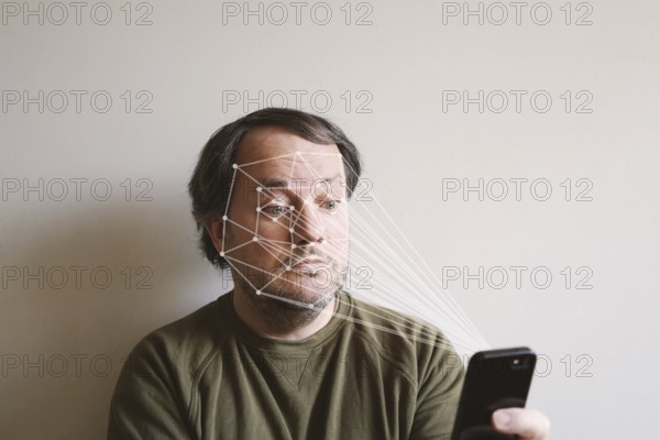 facial recognition by smartphone allows biometric authentication and face expression tracking