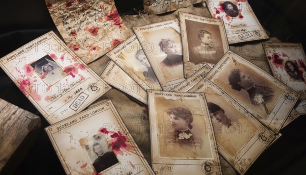 Jack the Ripper victims, London Scotland Yard, 1888. The killer murdered 12 women. Pictures with
