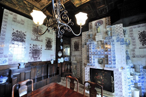 Hauteville House, Victor Hugo was exiled here, dining room with Victor Hugo's initials on the tiled