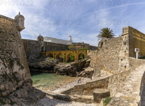 Peniche, Portugal - 2 April, 2022: view inside the walls of the historic fortress of Peniche