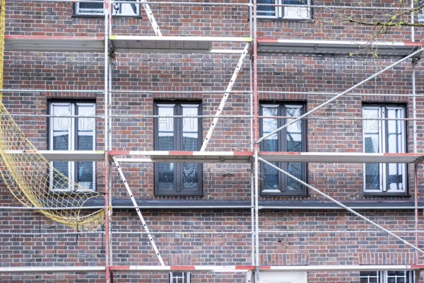 House construction site with scaffolding