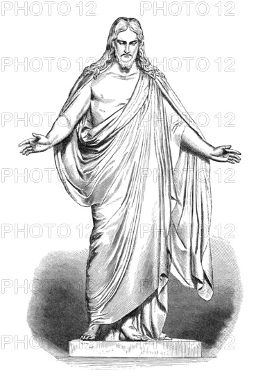 Illustration of Jesus based on Thorvaldsens Christus statue. Image source: Scribners Magazine from