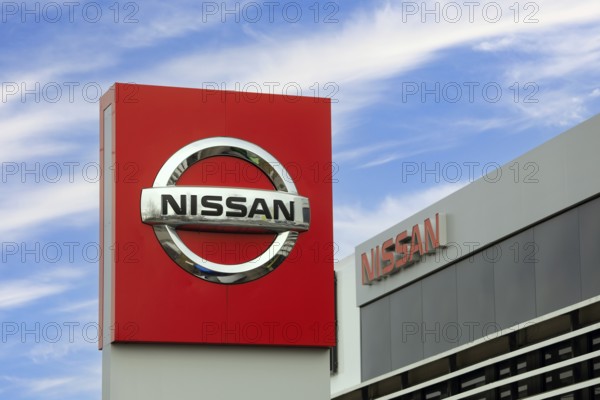 Nissan Motor Co. Ltd. logo outside dealership. In 2022, the Japanese Nissan was the 9th largest car