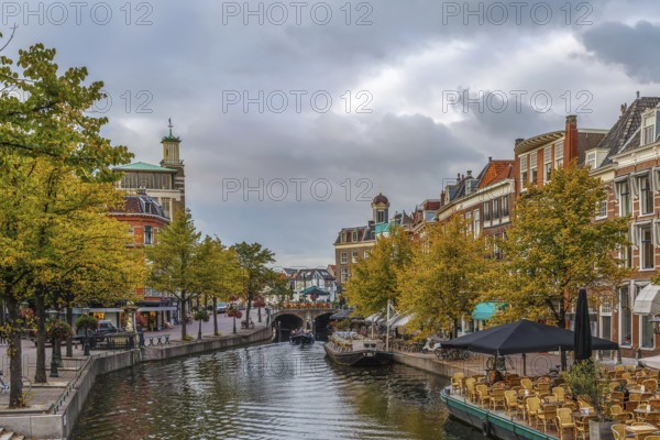 View of New Rhine river in Leiden downtown, Netherlands