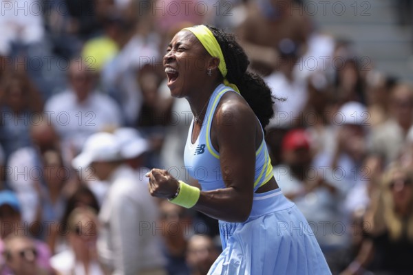 Tennis player Coco Gauff celebrates at the US Open 2024 Championships, Billie Jean King Tennis