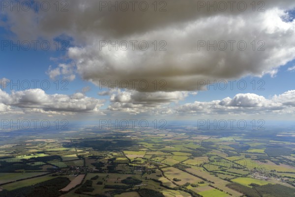 Aerial view of the Mecklenburg-Western Pomerania landscape, cumulus cloud (Kumulus), Wolkenstrasse,