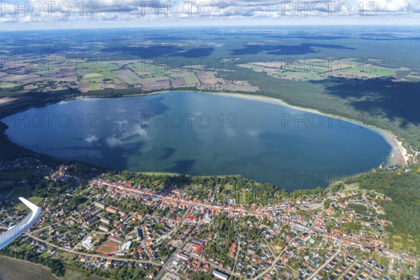 Aerial view of Arendsee, Altmark, water, lake, Saxony-Anhalt, Germany, Europe