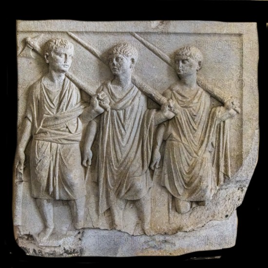 Relief with three lectors from de, 1st century, Museo Archeologico Concordiese with finds from the