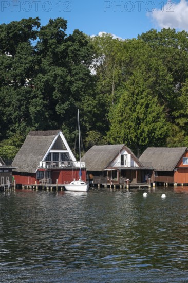 Schwerin, Mecklenburg-Vorpommern, Germany, boathouses on the Ziegelsee, in the 1970s some sections