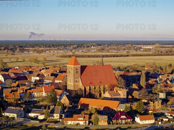 The Hanseatic town of Werben and St John's Church in the Altmark. Aerial view. Werben,