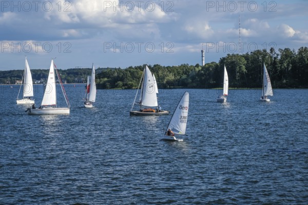Schwerin, Mecklenburg-Vorpommern, Germany, Sailing boats on Lake Schwerin, Europe