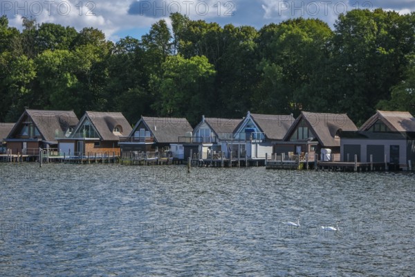 Schwerin, Mecklenburg-Vorpommern, Germany, boathouses on the Ziegelsee, in the 1970s some sections