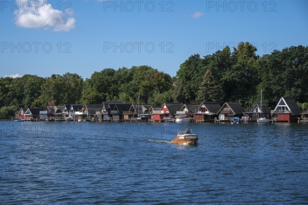 Schwerin, Mecklenburg-Vorpommern, Germany, boathouses on the Ziegelsee, in the 1970s some sections