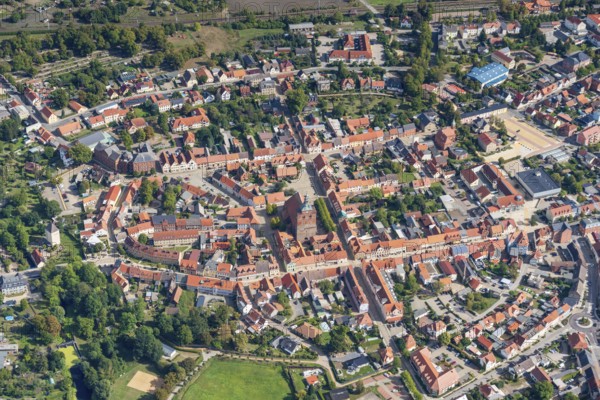 Aerial view of the Hanseatic town of Osterburg, Saxony-Anhalt, Germany, Europe