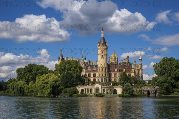 Schwerin, Mecklenburg-Vorpommern, Germany, Schwerin Castle on Lake Schwerin, seat of the