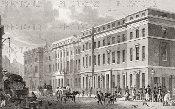 The Custom House, London, UK, illustration by Th. H. Shepherd, 1826