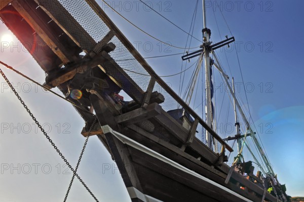 Bowsprit of the MS Felicia liveaboard, Flores, Indonesia, Asia