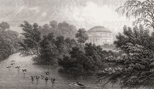 The London Colosseum, Regent's Park Lake, London, UK, illustration by Th. H. Shepherd, 1826