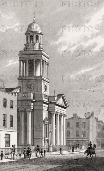 Chapel of Ease, Mary-le-Bone, Stafford Street New Road, illustration by Th. H. Shepherd, 1828