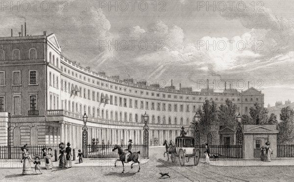 East side, Park Crescent, London, UK, illustration by Th. H. Shepherd, 1826