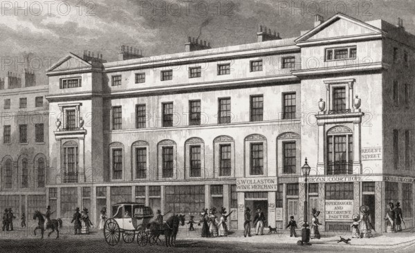 Part of the west side, Regent Street, London, UK, illustration by Th. H. Shepherd, 1826