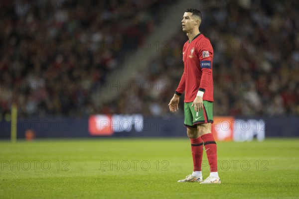 Football match, captain Cristiano RONALDO CR7 Portugal in front of the free kick with view to the