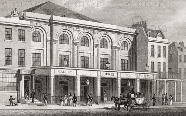 The Surrey Theatre, Blackfriars Road, London, UK, illustration by Th. H. Shepherd, 1826