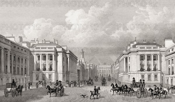 Waterloo Place in St James's, Regent's Street, London, UK, illustration by Th. H. Shepherd, 1826