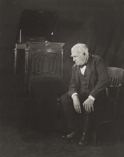 Thomas Alva Edison listening to his disc phonograph, digitally edited