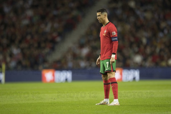Football match, captain Cristiano RONALDO CR7 Portugal in front of the free kick with closed eyes