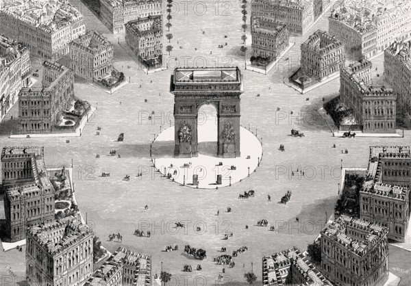 Bird's eye view of the Place Charles de Gaulle, Paris, France, 1857, Europe
