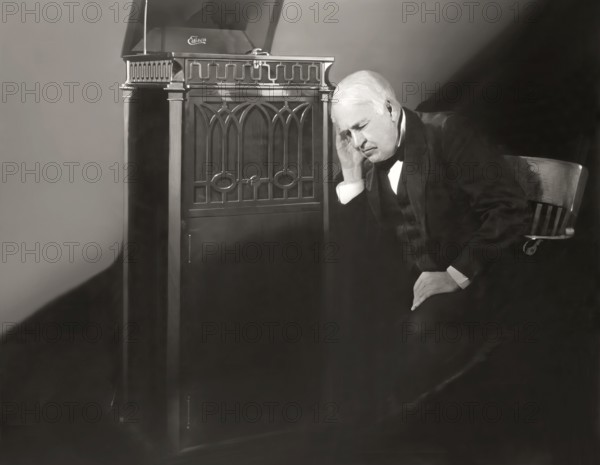 Thomas Alva Edison listening to his disc phonograph, digitally edited