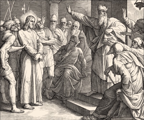 Sanhedrin trial of Jesus, New Testament, by Julius Schnorr von Carolsfeld, 1860