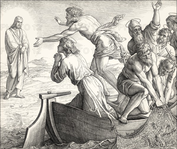 The Miraculous catch of fish, New Testament, by Julius Schnorr von Carolsfeld, 1860