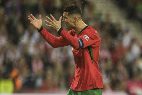 Football match, captain Cristiano RONALDO CR7 Portugal protests energetically and angrily with his