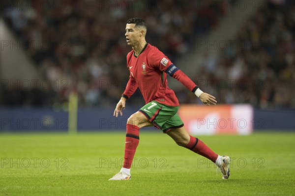Football match, captain Cristiano RONALDO CR7 Portugal in front of the free kick with closed eyes