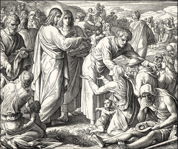 The Feeding of the 5, 000 people, New Testament, by Julius Schnorr von Carolsfeld, 1860