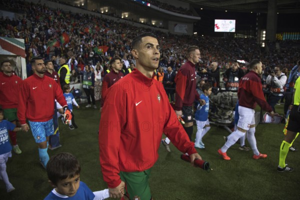 Football match, Cristiano RONALDO CR7 Portugal during the run-in in front of the match with run-in